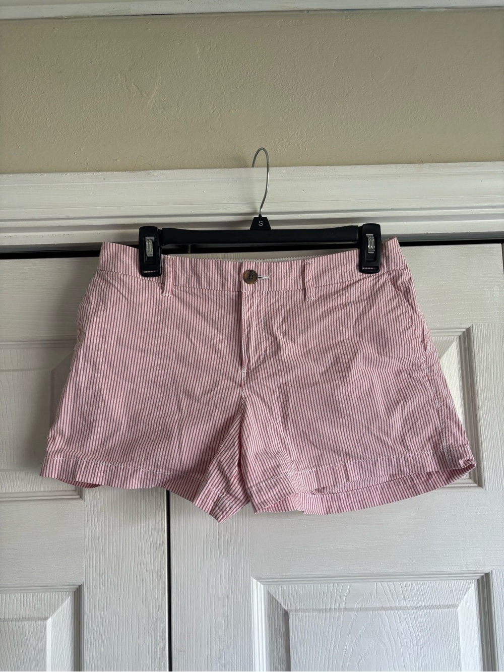 Old Navy Pink/Red Seersucker Stripe Bermuda Shorts